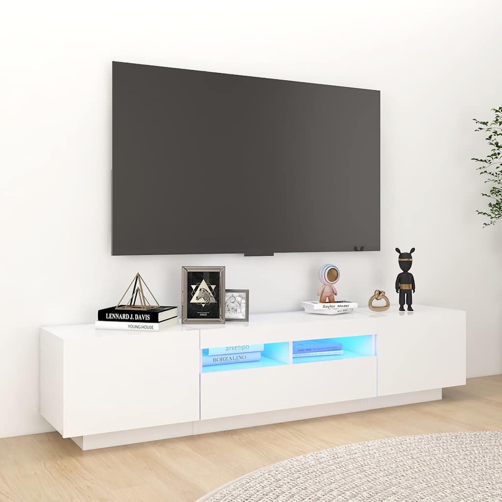 vidaXL ТВ шкаф с LED осветление бял 180x35x40 см