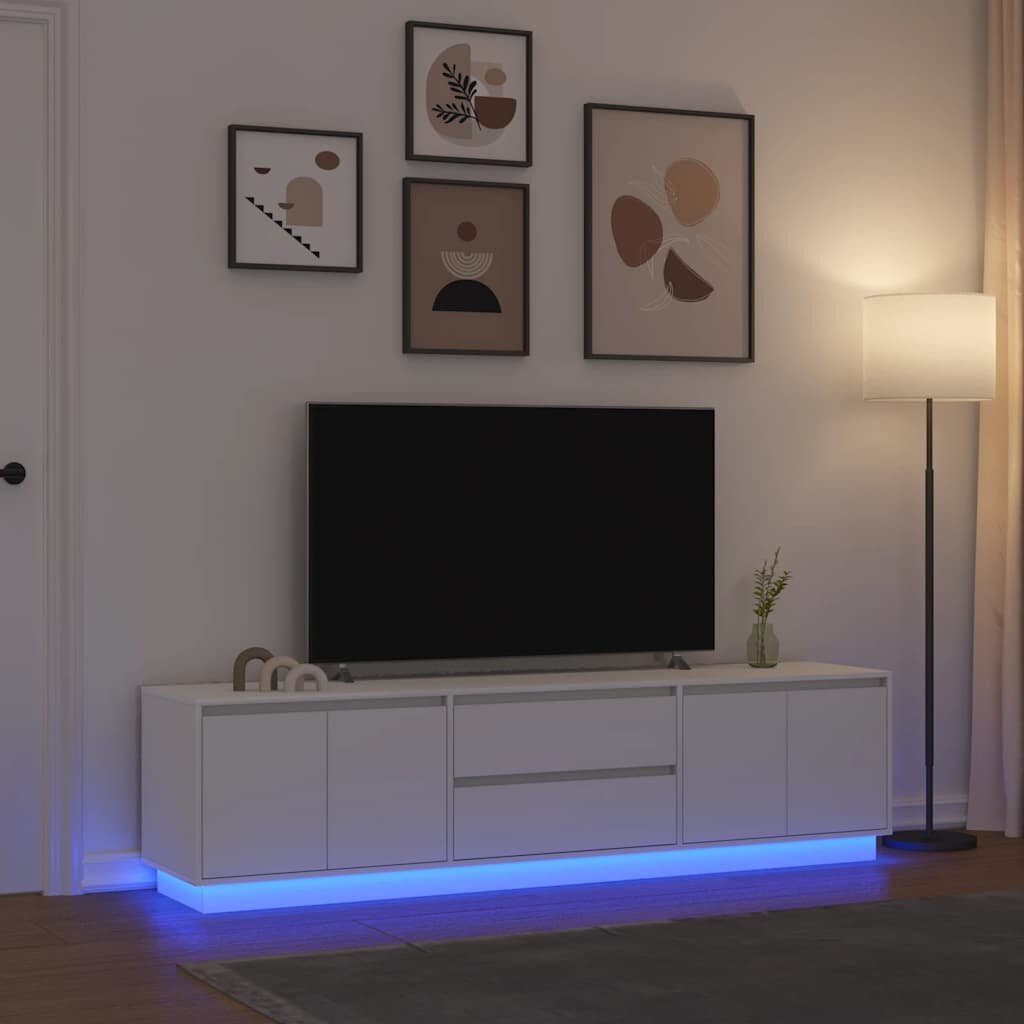 vidaXL ТВ шкаф с LED осветление бял 1935x41x50 см