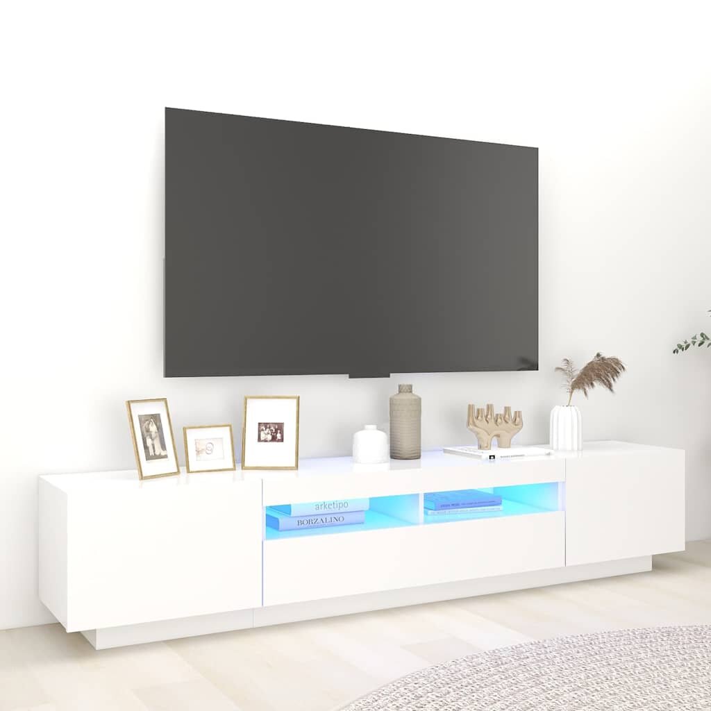 vidaXL ТВ шкаф с LED осветление бял 200x35x40 см