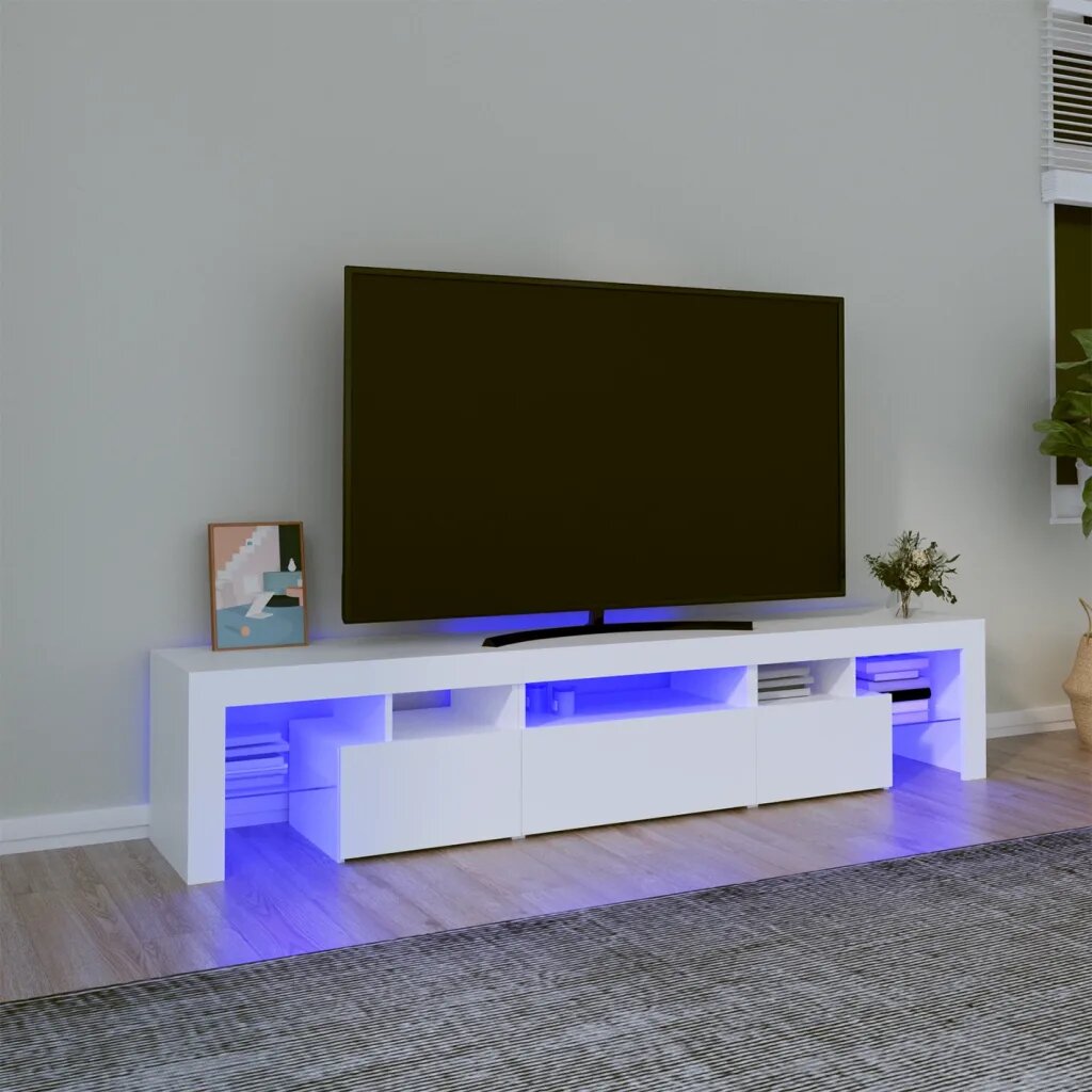 vidaXL ТВ шкаф с LED осветление бял 200x365x40 см