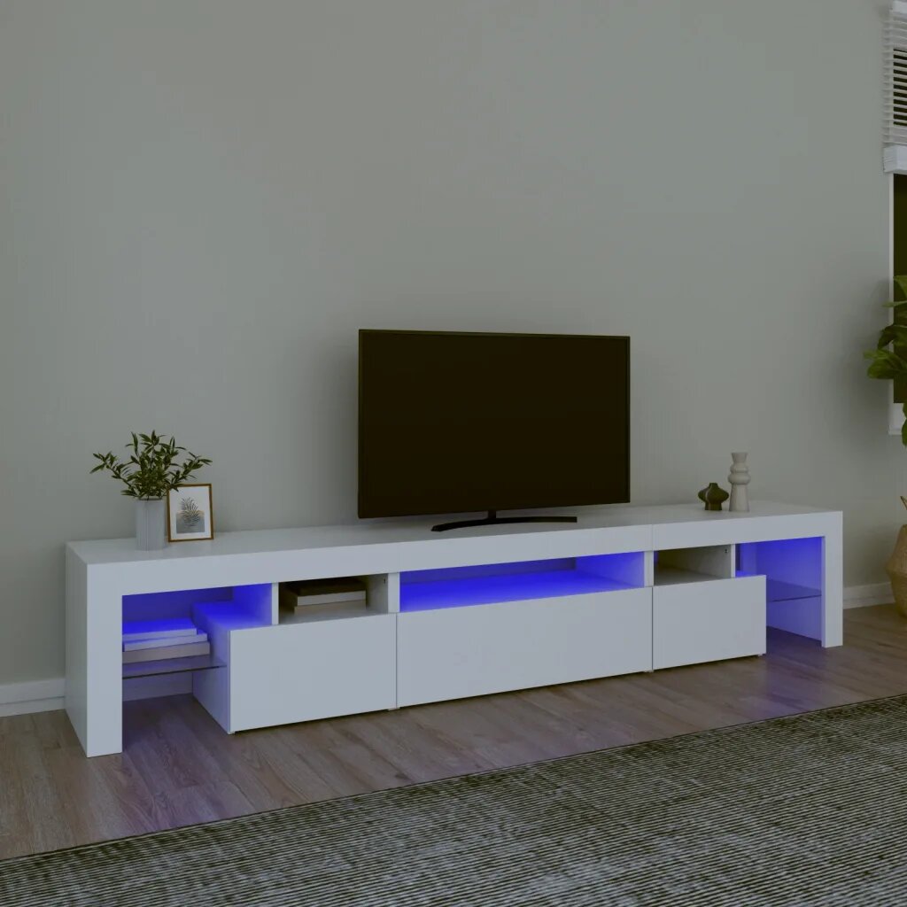 vidaXL ТВ шкаф с LED осветление бял 215x365x40 см