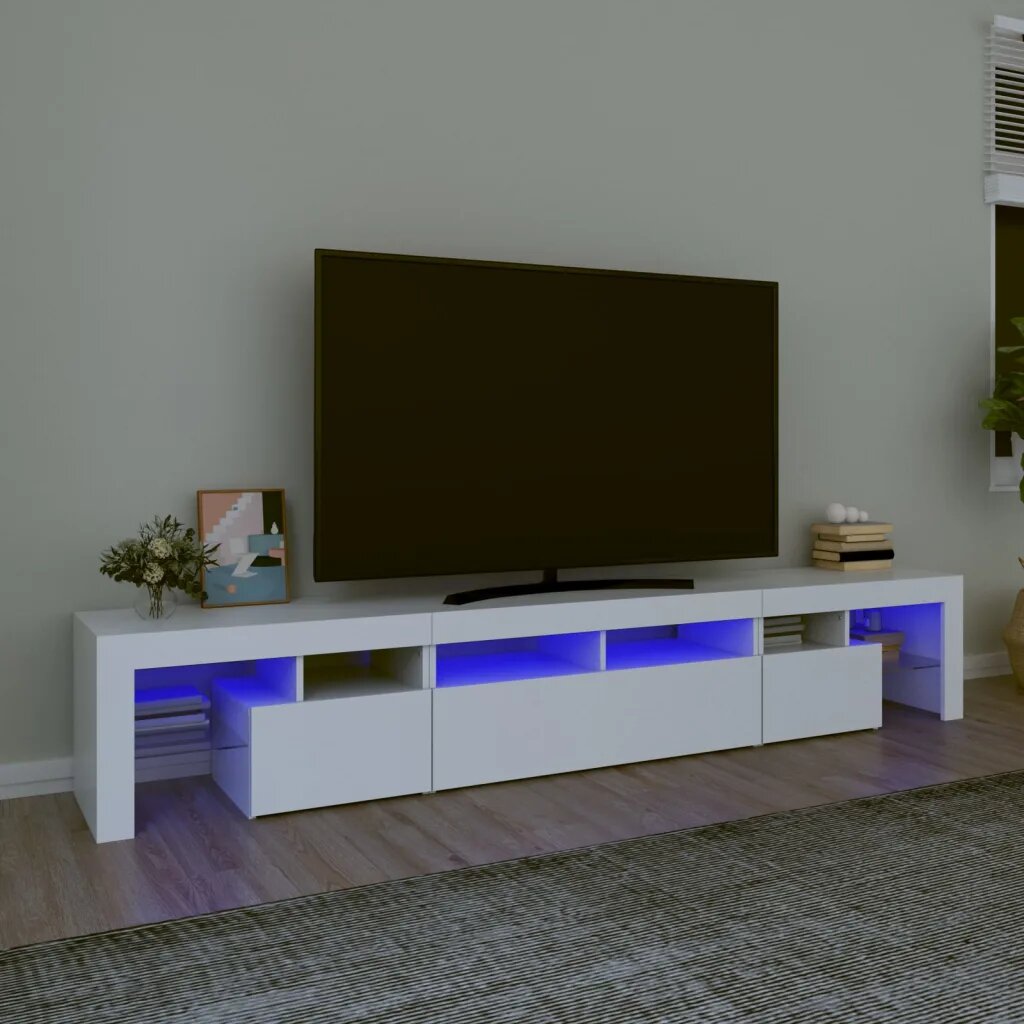 vidaXL ТВ шкаф с LED осветление бял 230x365x40 см