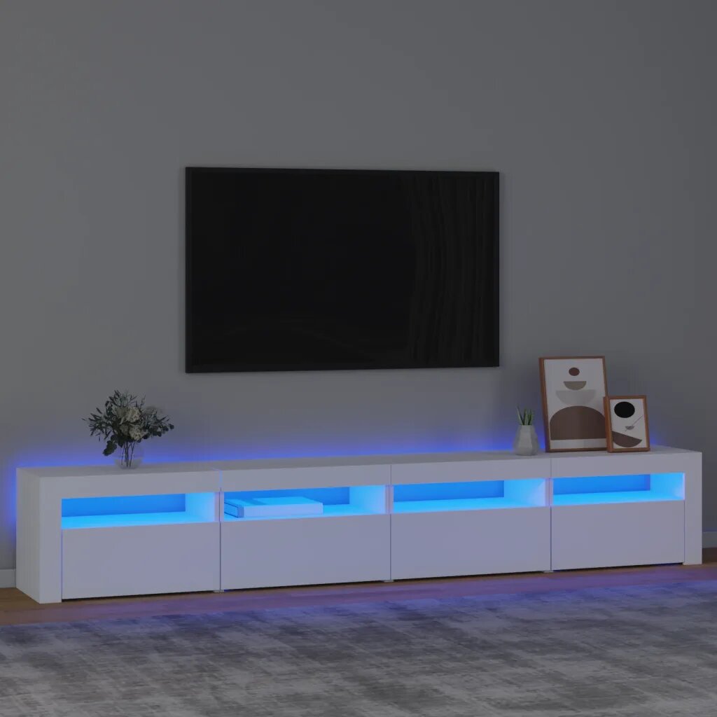 vidaXL ТВ шкаф с LED осветление бял 240x35x40 см