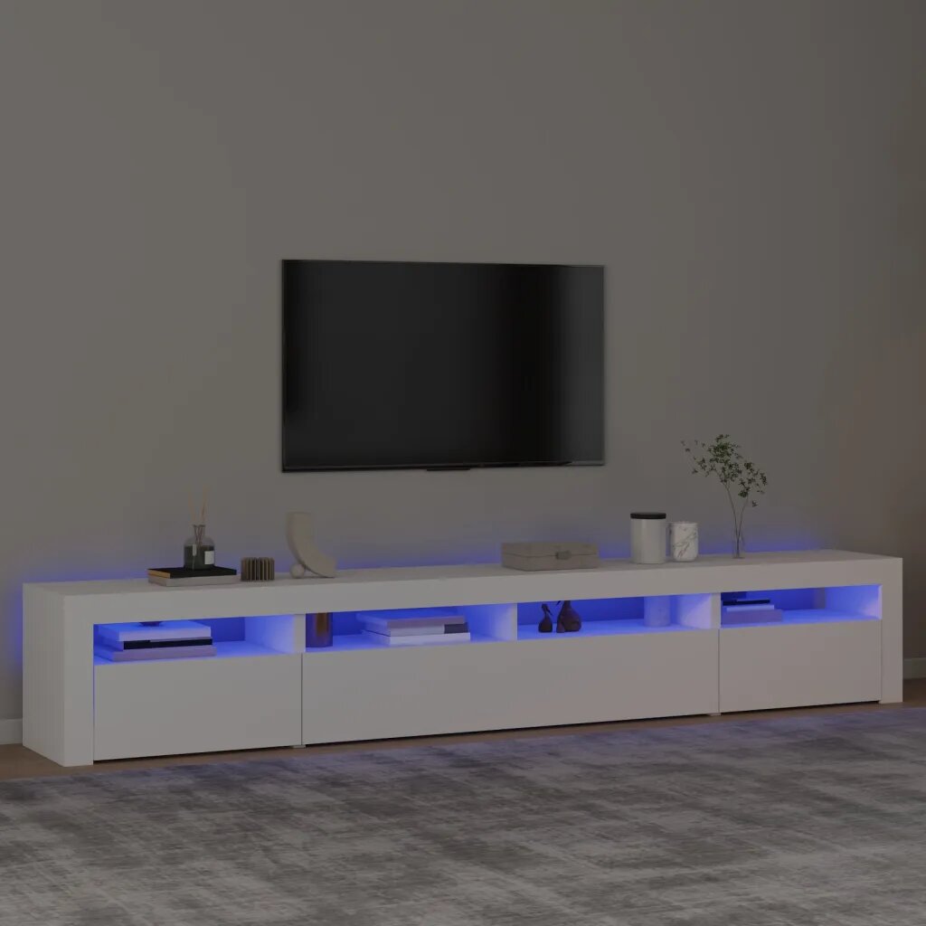 vidaXL ТВ шкаф с LED осветление бял 240x35x40 см