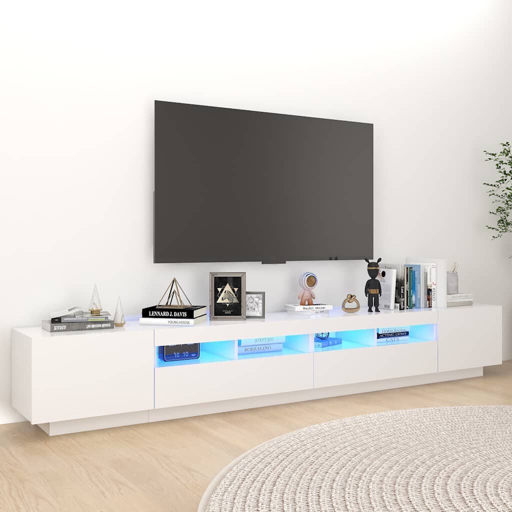 vidaXL ТВ шкаф с LED осветление бял 260x35x40 см