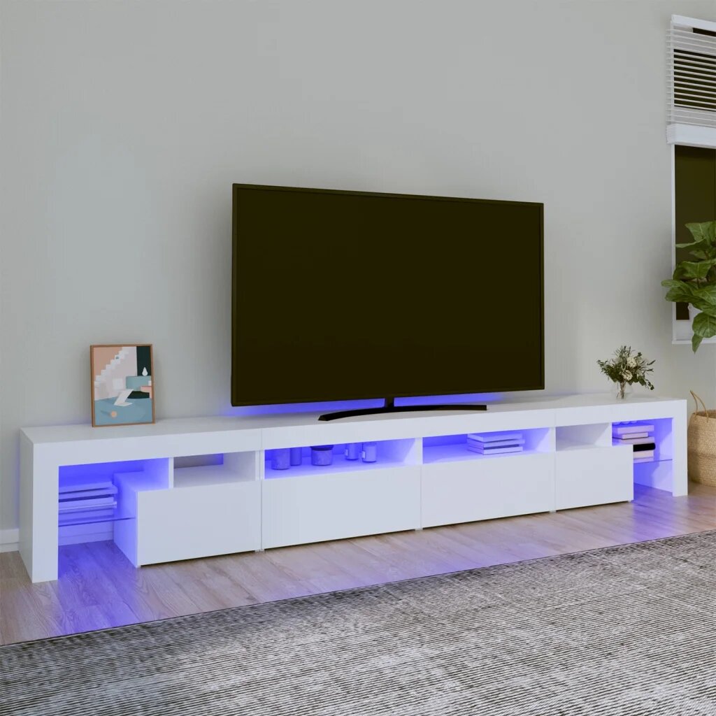 vidaXL ТВ шкаф с LED осветление бял 260x365x40 см