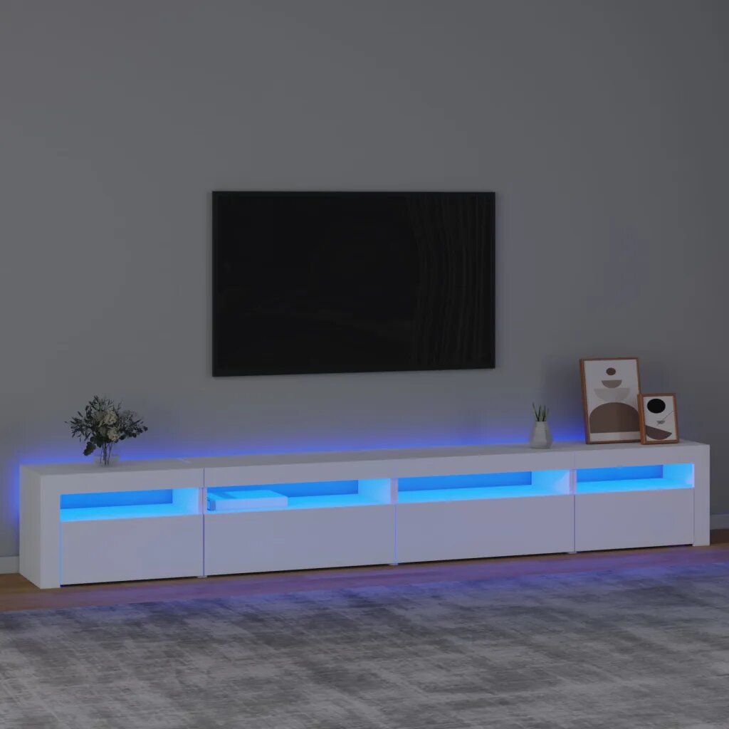 vidaXL ТВ шкаф с LED осветление бял 270x35x40 см