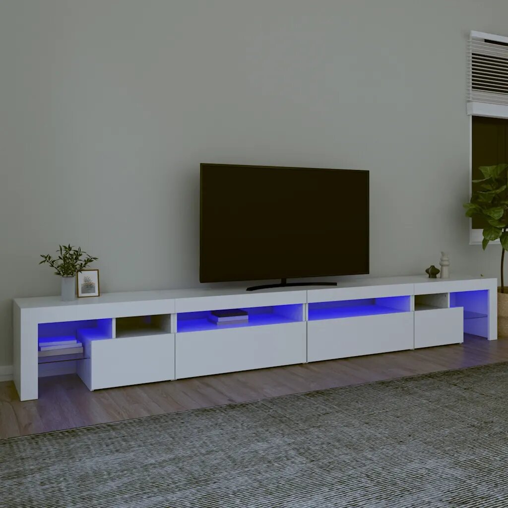 vidaXL ТВ шкаф с LED осветление бял 290x365x40 см