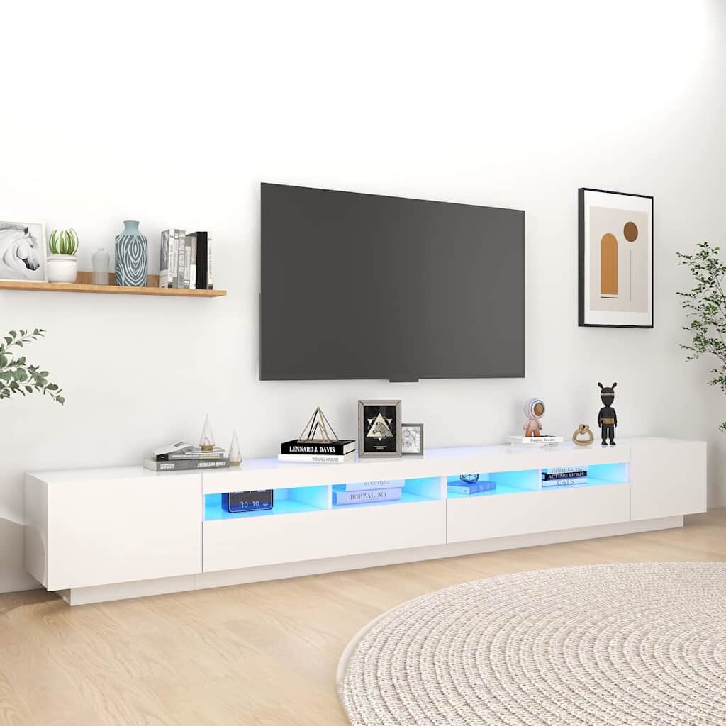 vidaXL ТВ шкаф с LED осветление бял 300x35x40 см