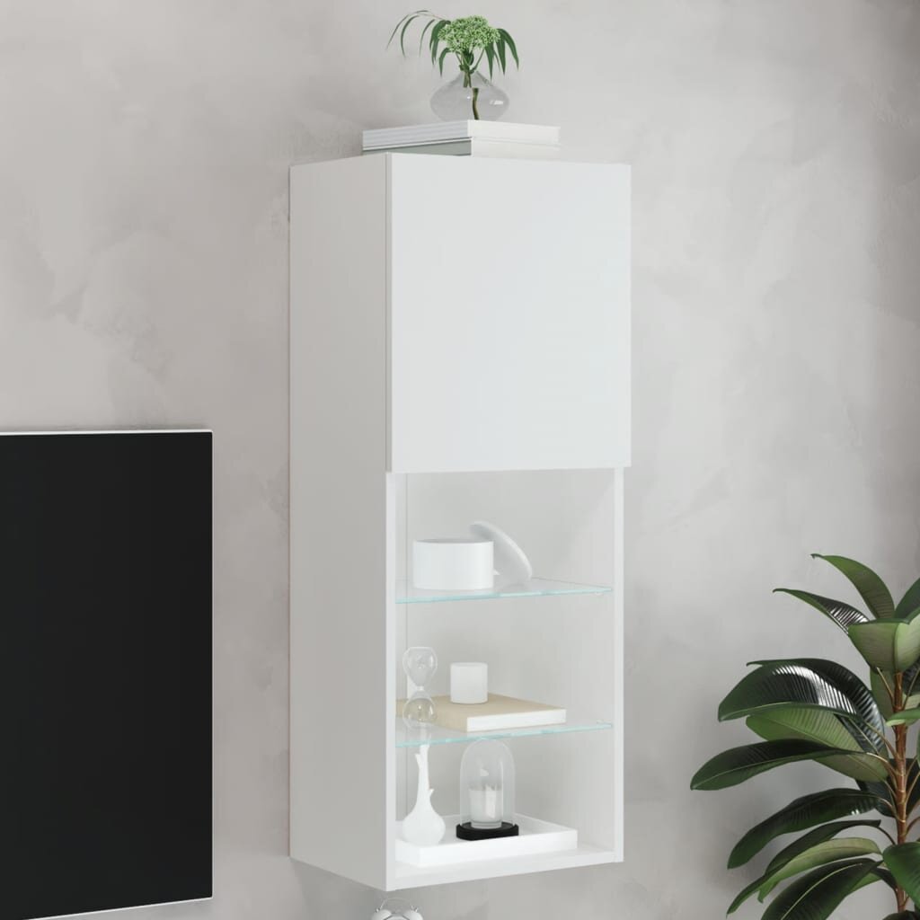 vidaXL ТВ шкаф с LED осветление бял 405x30x102 см