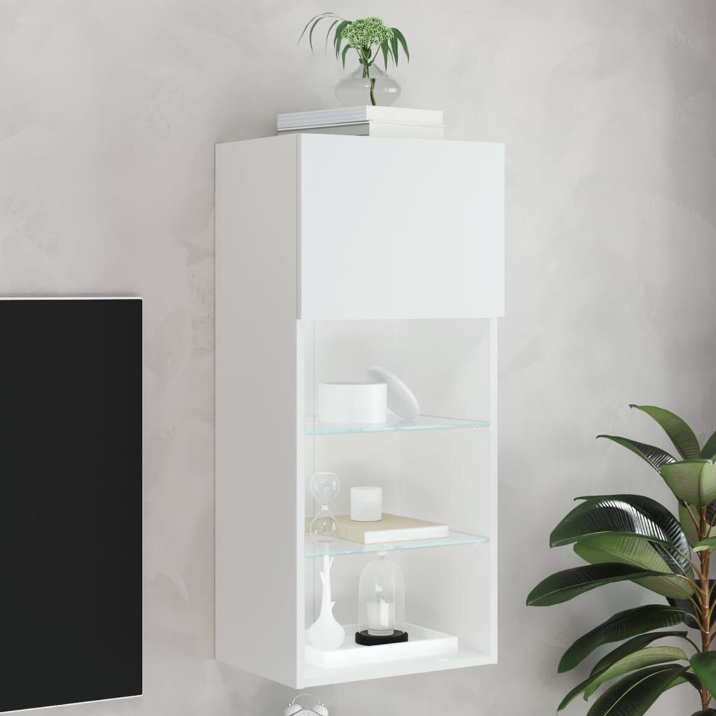 vidaXL ТВ шкаф с LED осветление бял 405x30x90 см