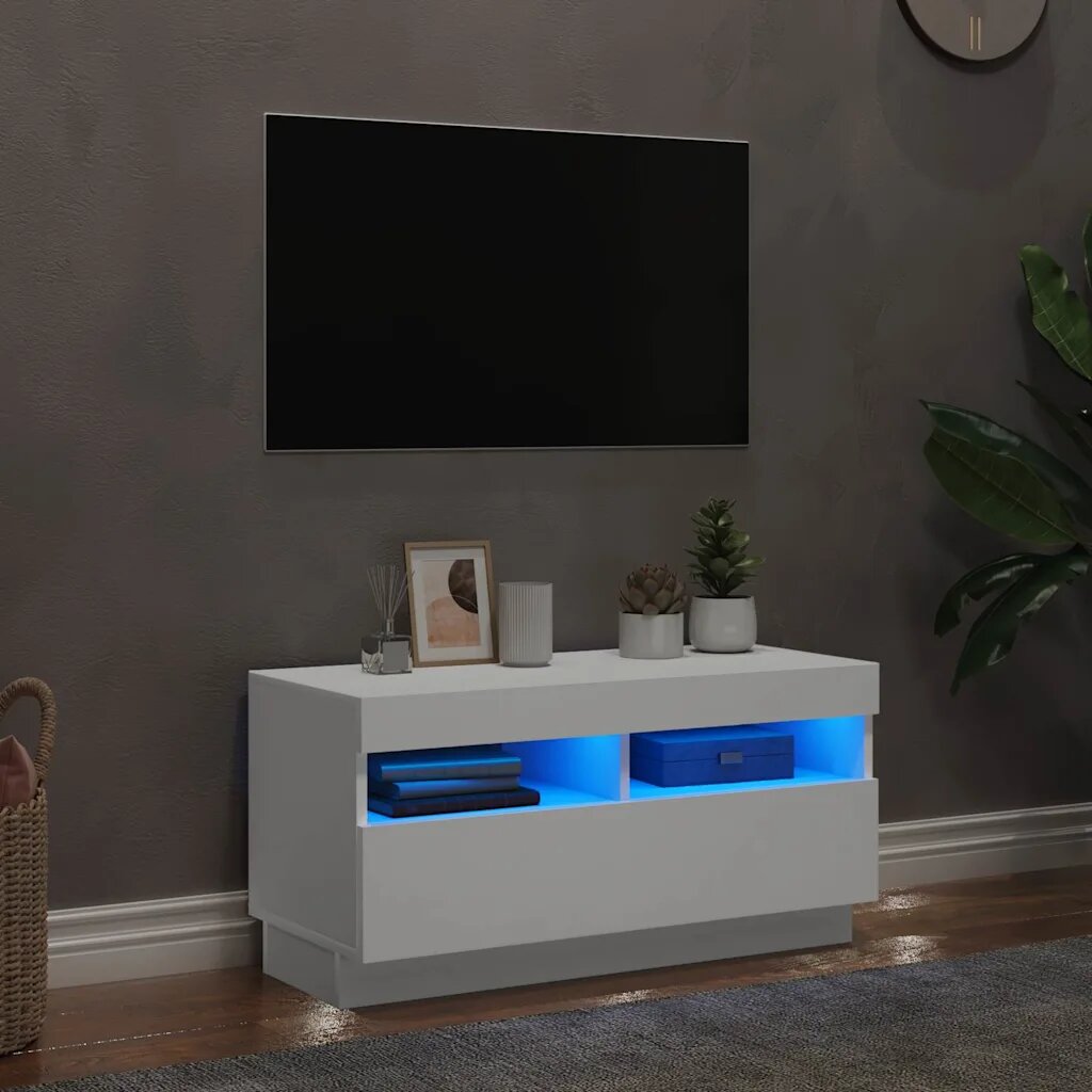 vidaXL ТВ шкаф с LED осветление бял 80x35x40 см