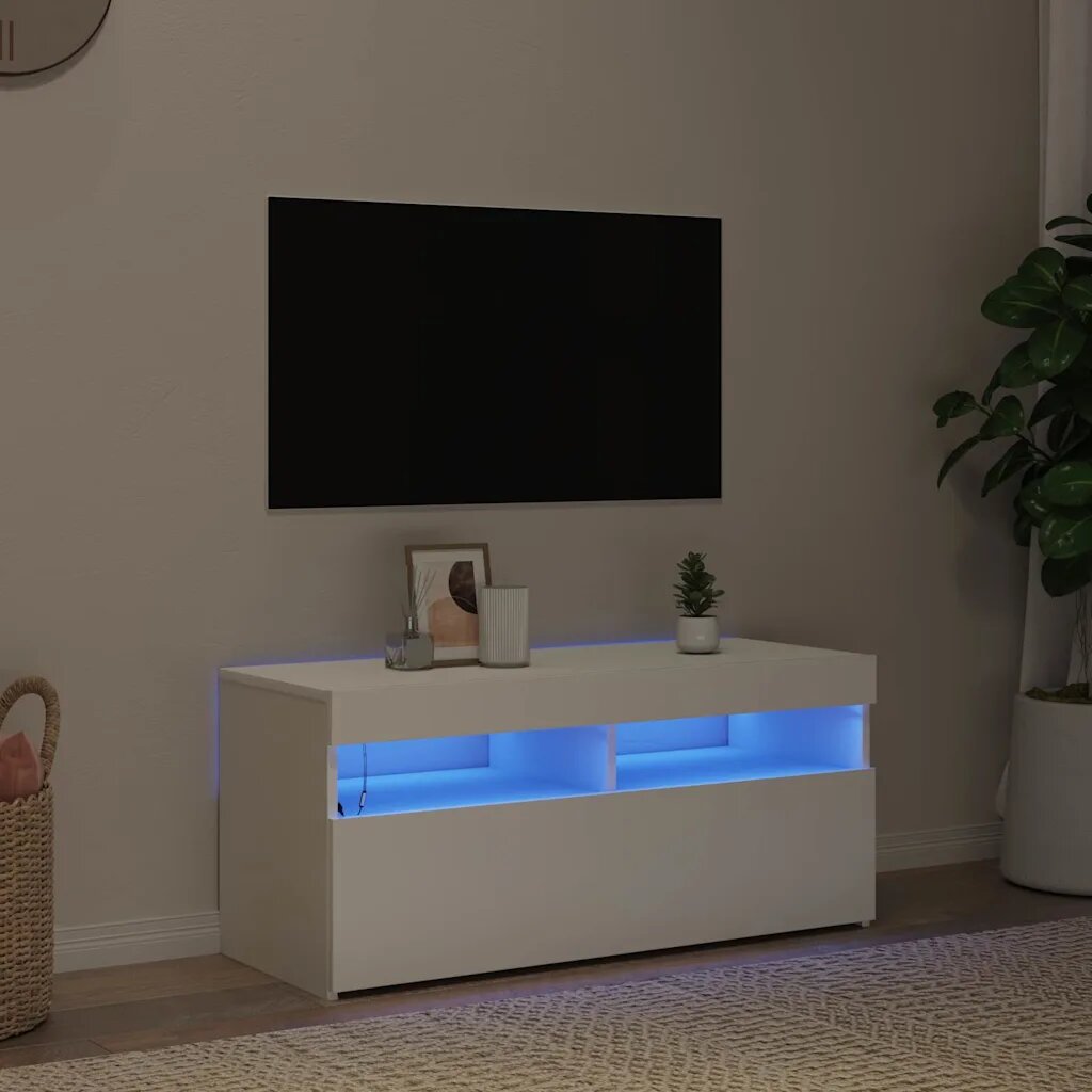vidaXL ТВ шкаф с LED осветление бял 90x35x40 см