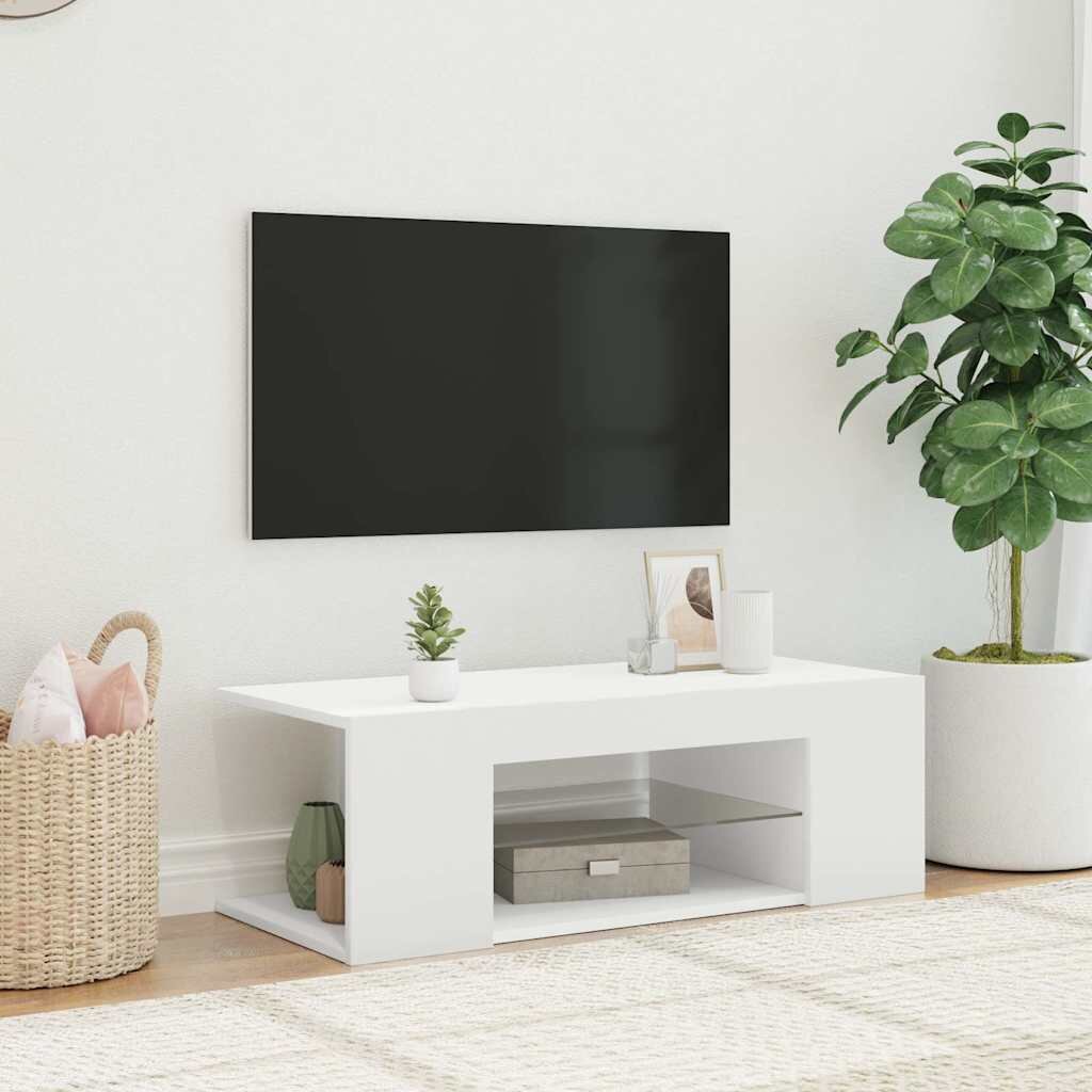 vidaXL ТВ шкаф с LED осветление бял 90x39x30 см