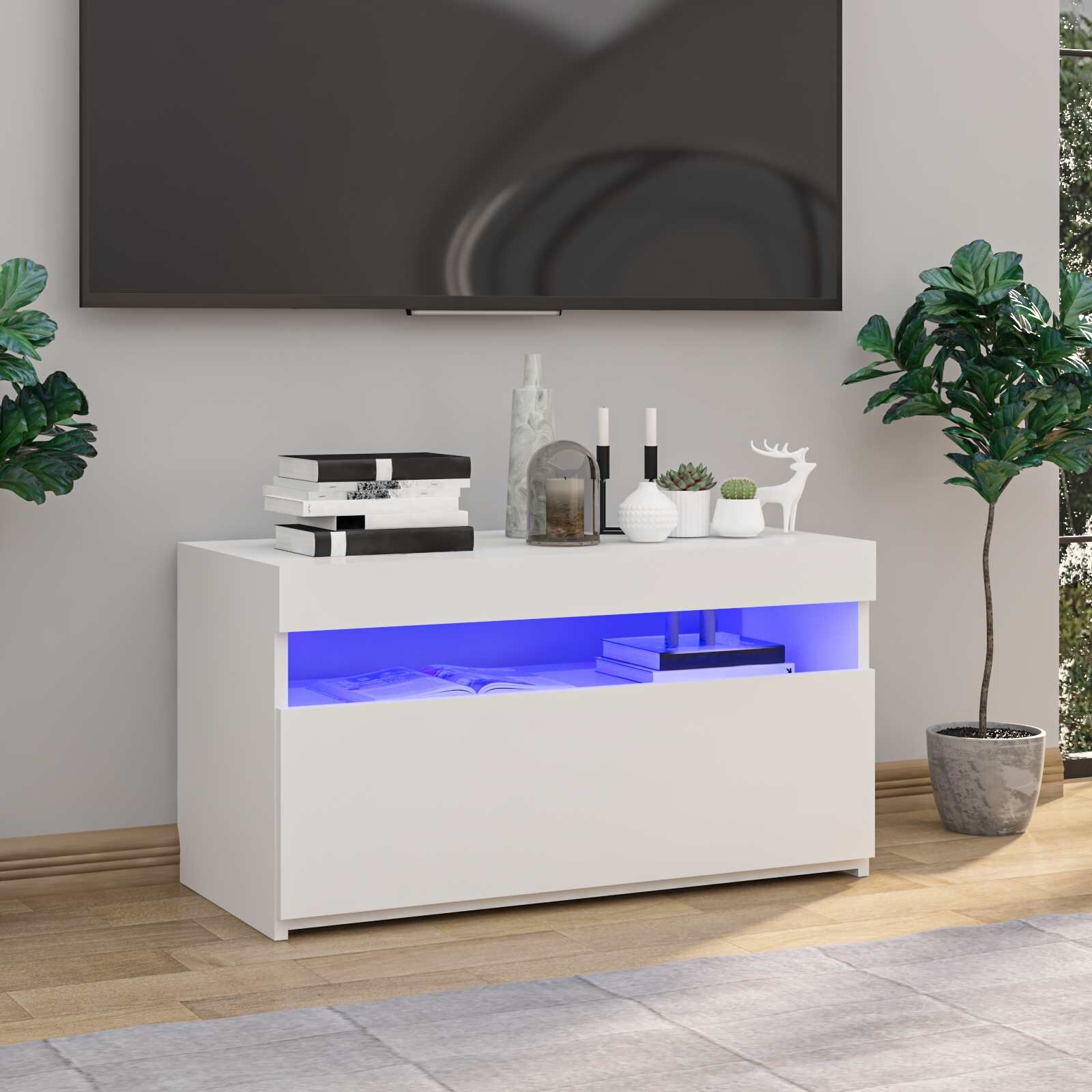 vidaXL ТВ шкаф с LED осветление бял гланц 75x35x40 см