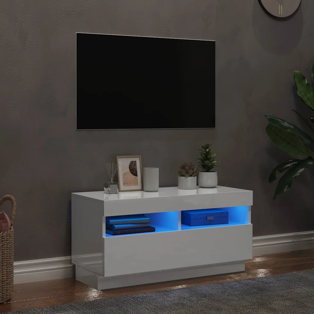 vidaXL ТВ шкаф с LED осветление бял гланц 80x35x40 см