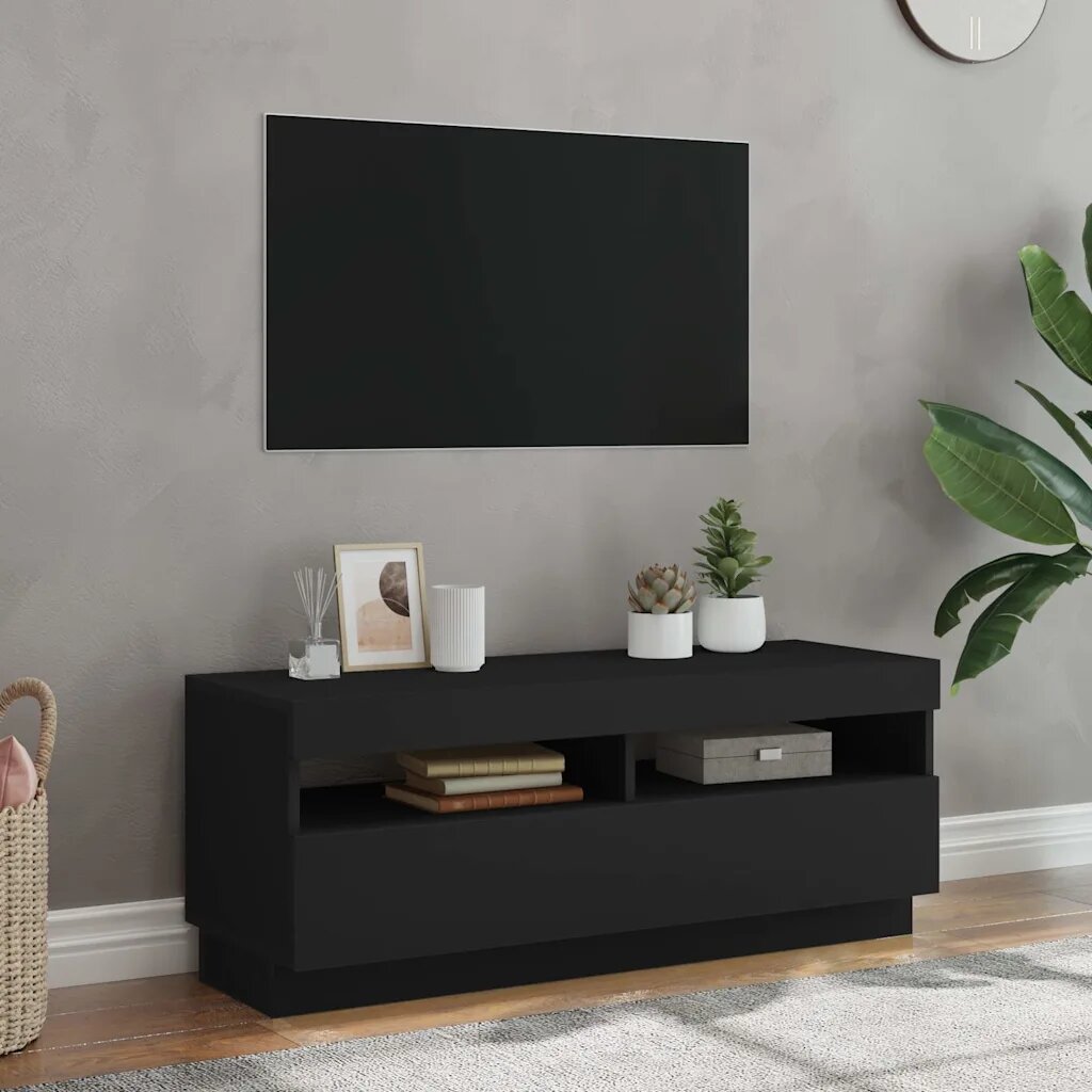 vidaXL ТВ шкаф с LED осветление черен 100x35x40 см