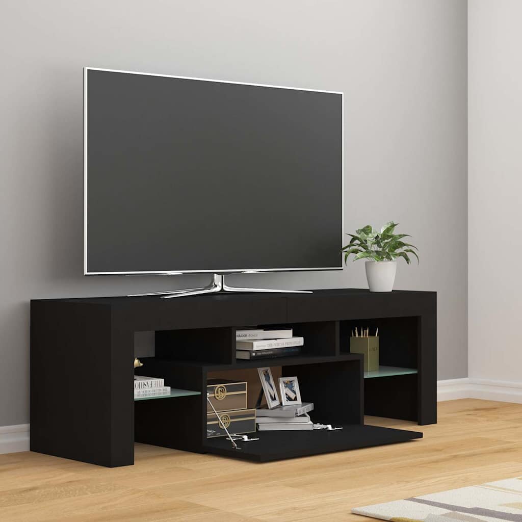 vidaXL ТВ шкаф с LED осветление черен 120x35x40 см