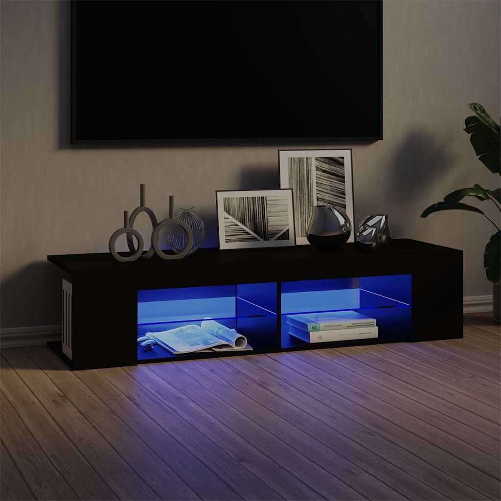 vidaXL ТВ шкаф с LED осветление черен 135x39x30 см