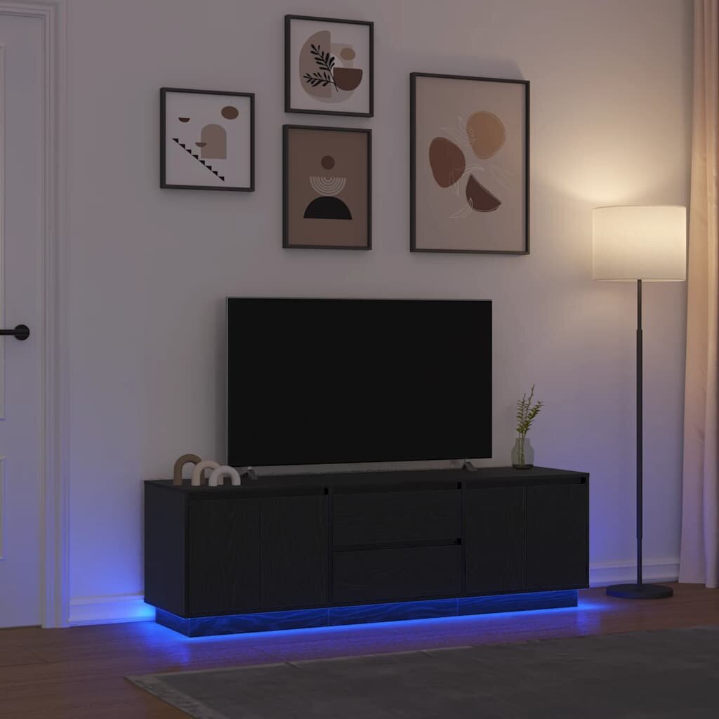 vidaXL ТВ шкаф с LED осветление черен 1605x41x50 см