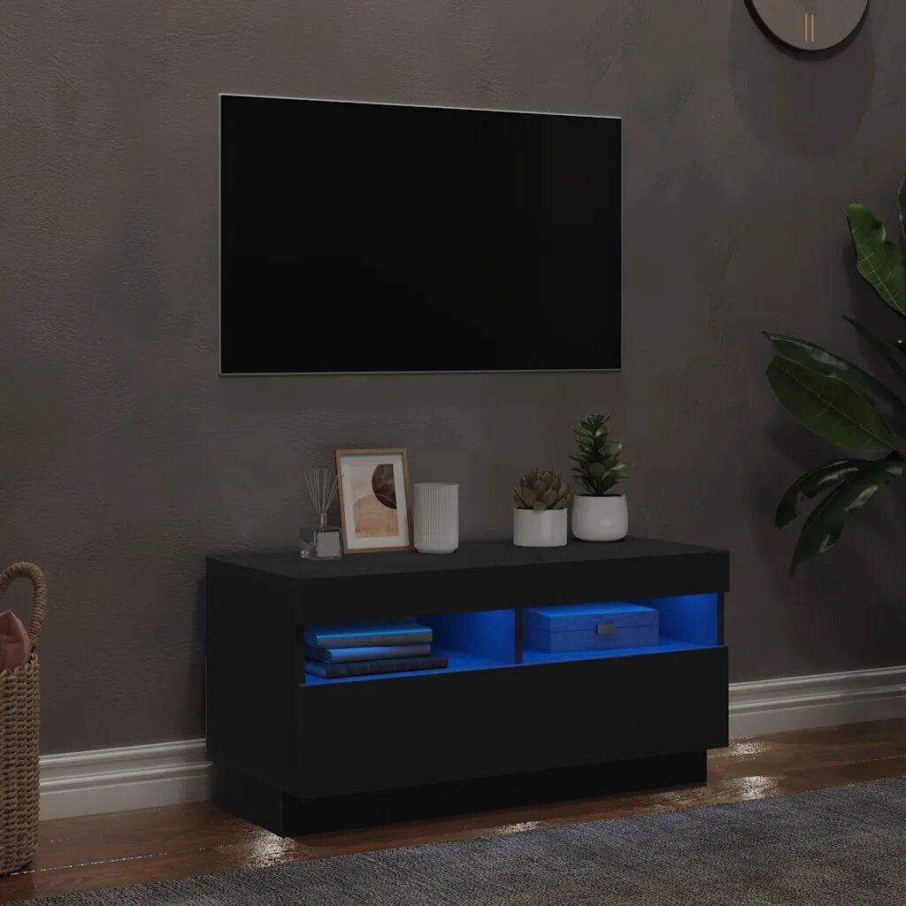 vidaXL ТВ шкаф с LED осветление черен 80x35x40 см