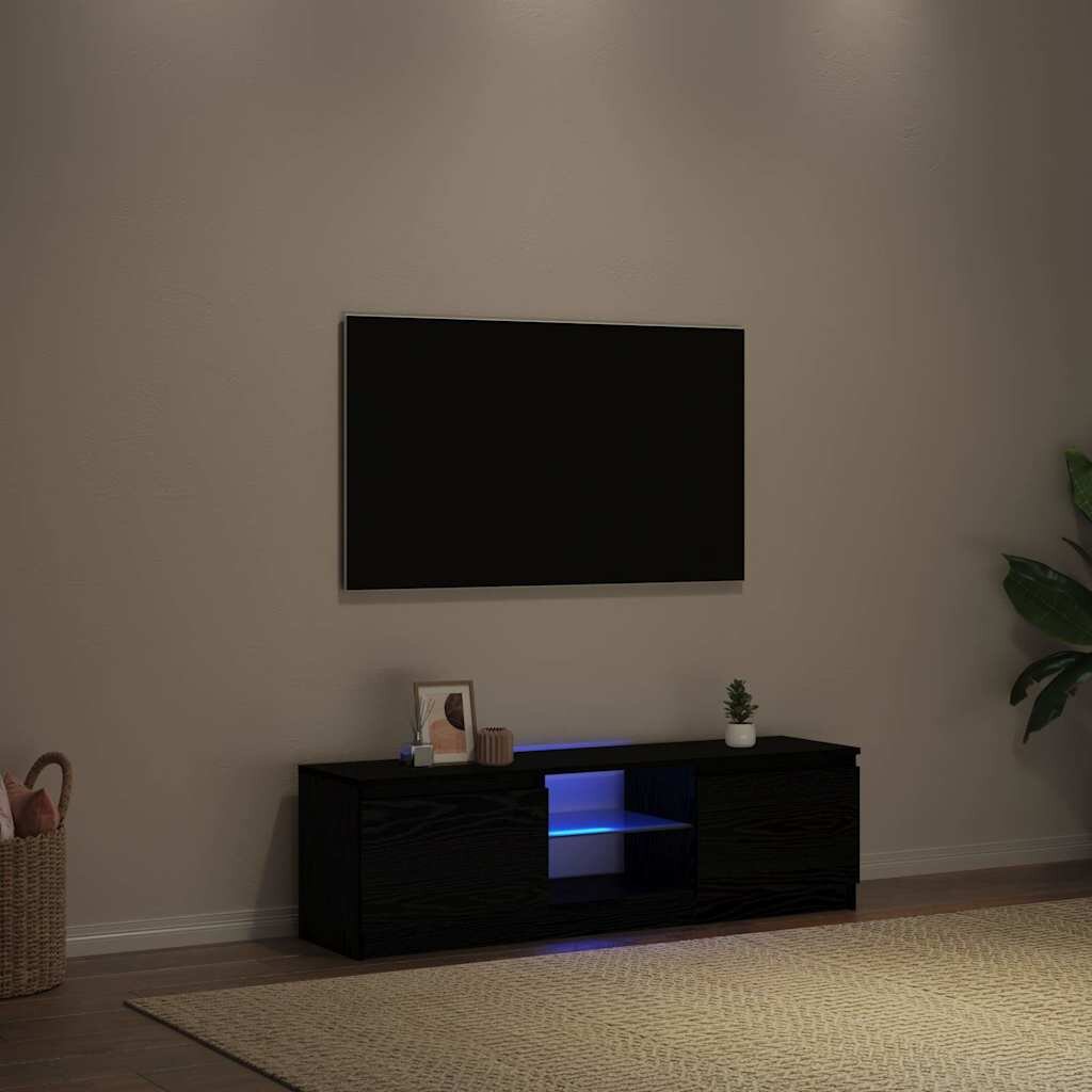 vidaXL ТВ шкаф с LED осветление черен дъб 120x30x36 см инженерно дърво