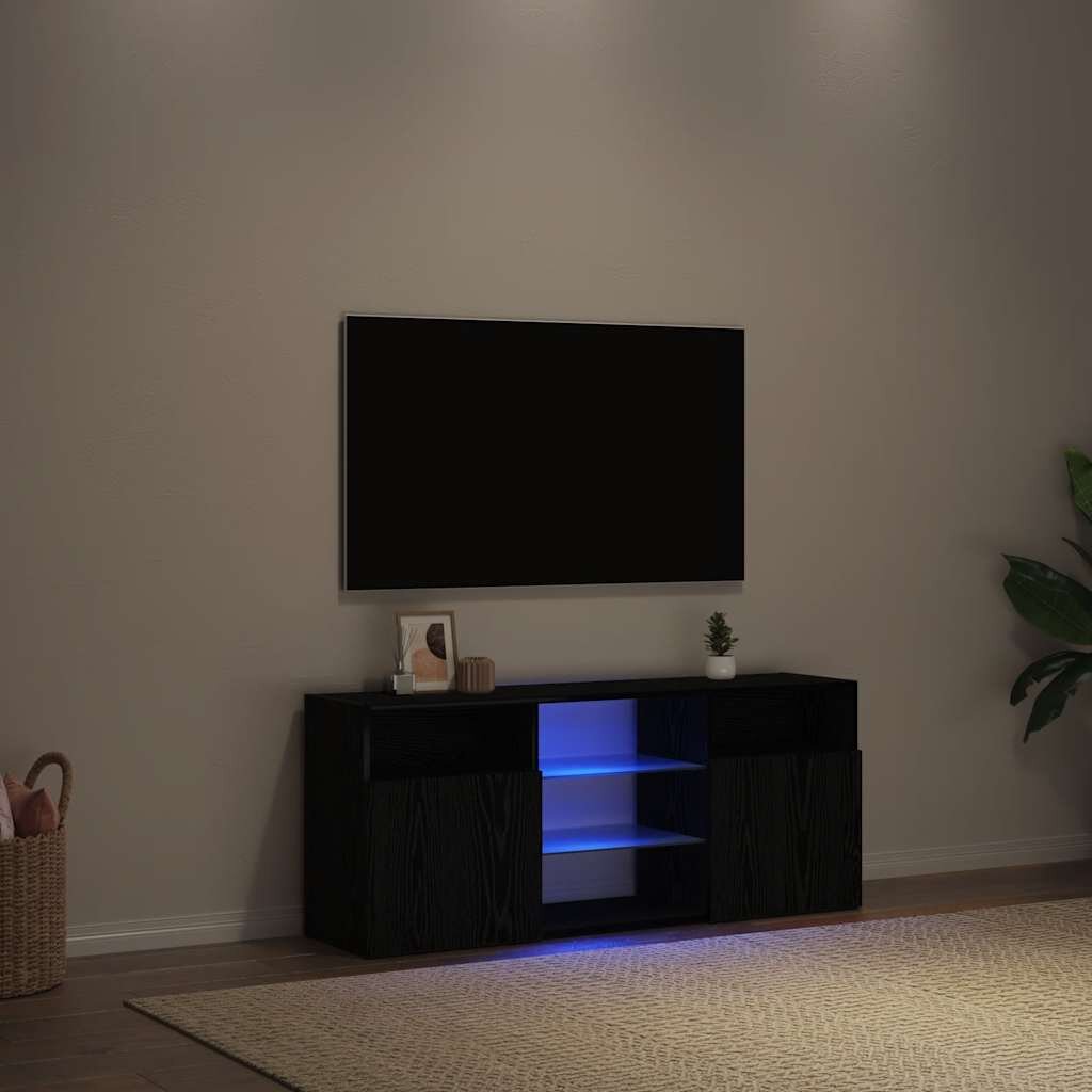 vidaXL ТВ шкаф с LED осветление черен дъб 120x30x50 см инженерно дърво
