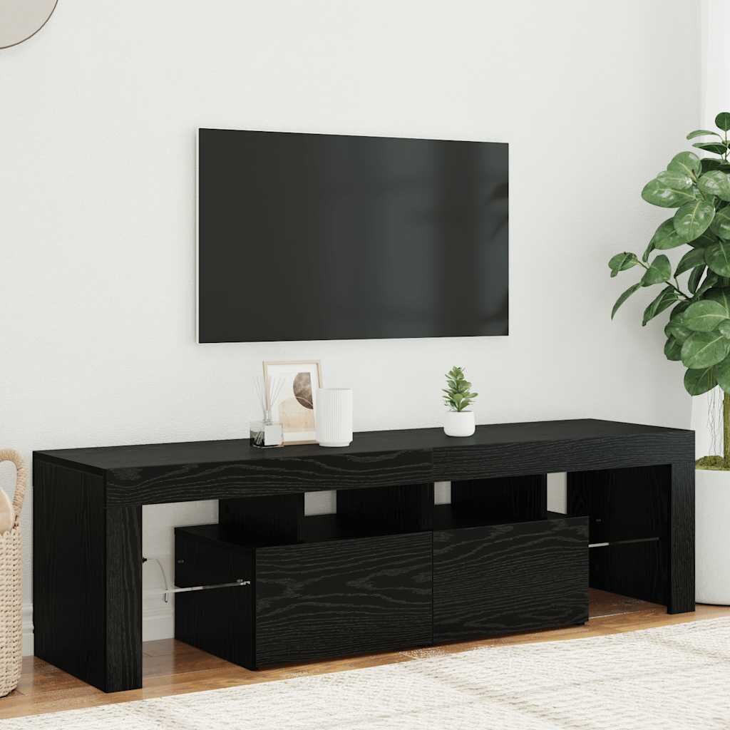 vidaXL ТВ шкаф с LED осветление черен дъб 140x365x40 см инженерно дърво