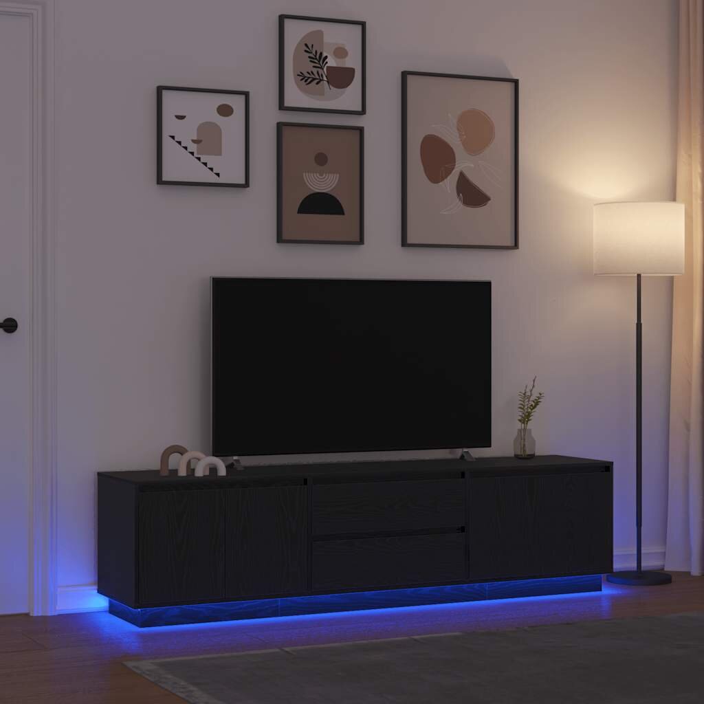 vidaXL ТВ шкаф с LED осветление Черен дъб 1935x41x50 см