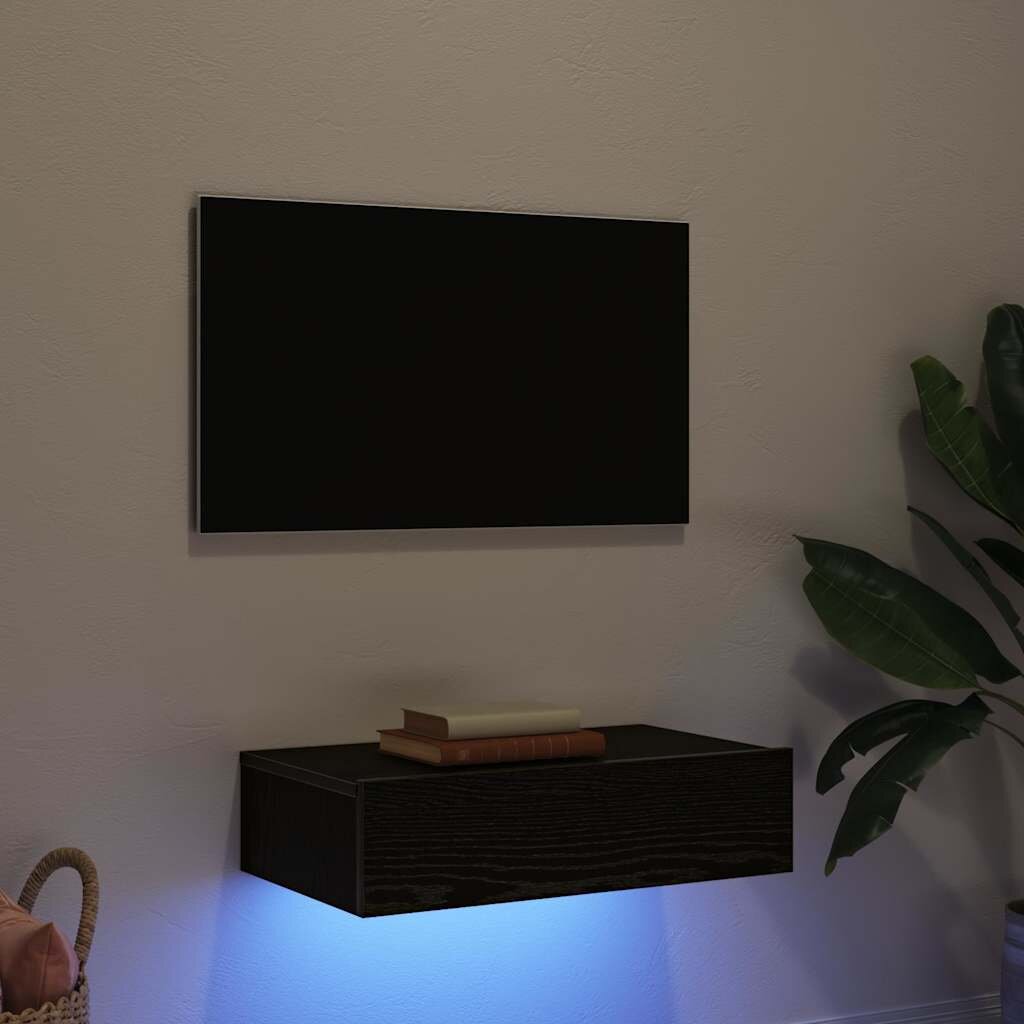 vidaXL ТВ шкаф с LED осветление черен дъб 60x35x155 см