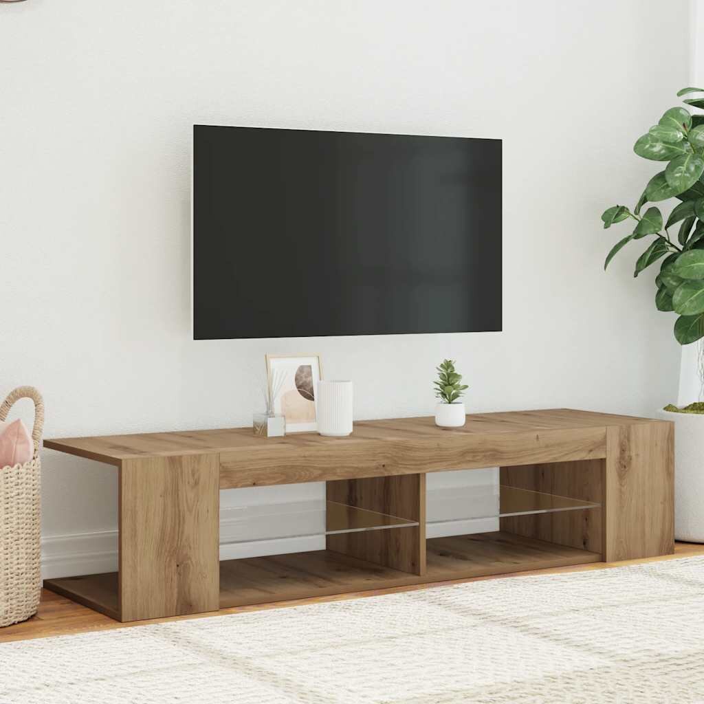 vidaXL ТВ шкаф с LED осветление Дъб Artisan 135x39x30 cm