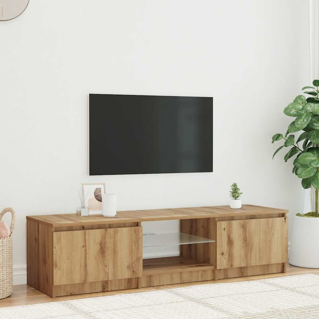 vidaXL ТВ шкаф с LED осветление Дъб Artisan 140x40x36 cm