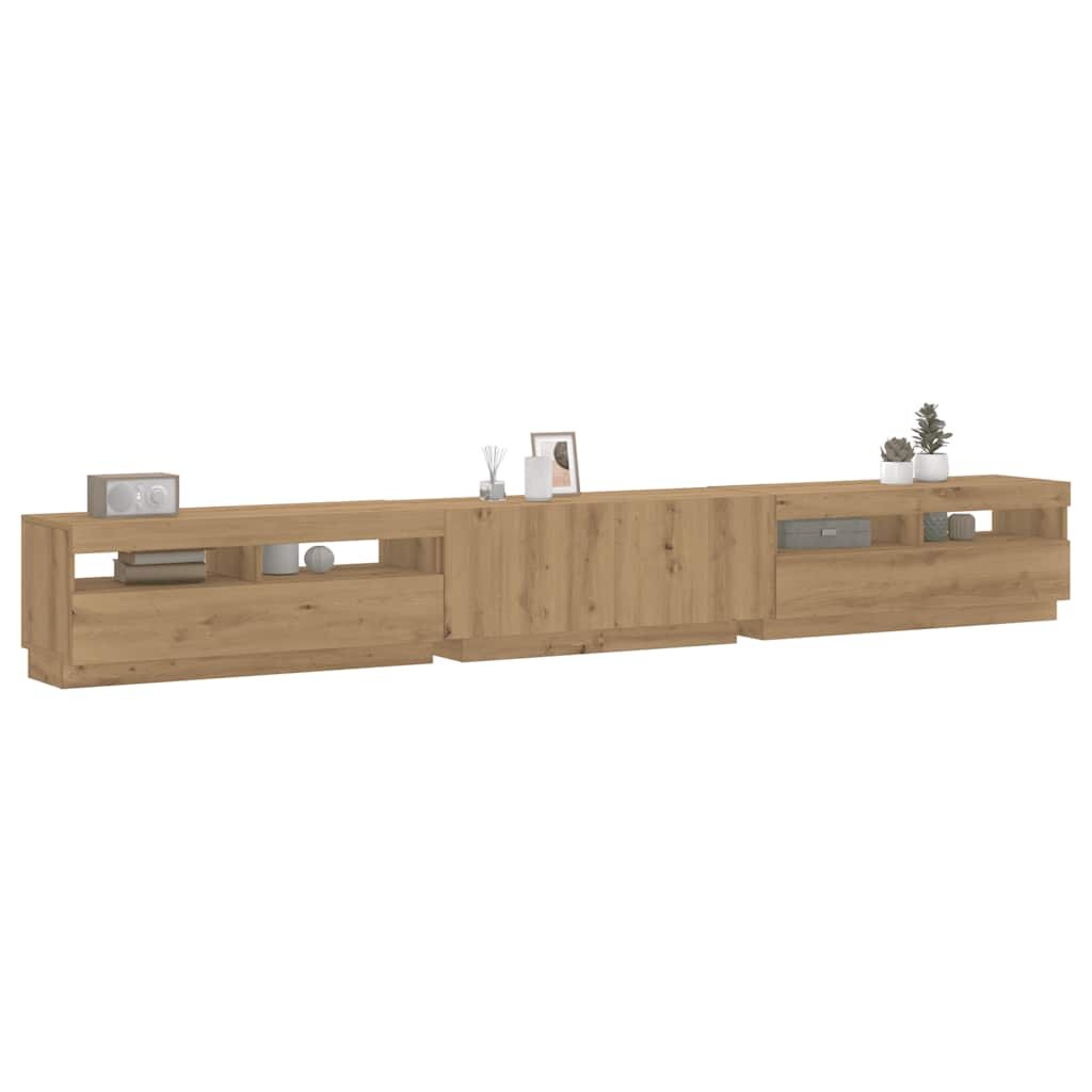 vidaXL ТВ шкаф с LED осветление Дъб Artisan 300x35x40 cm