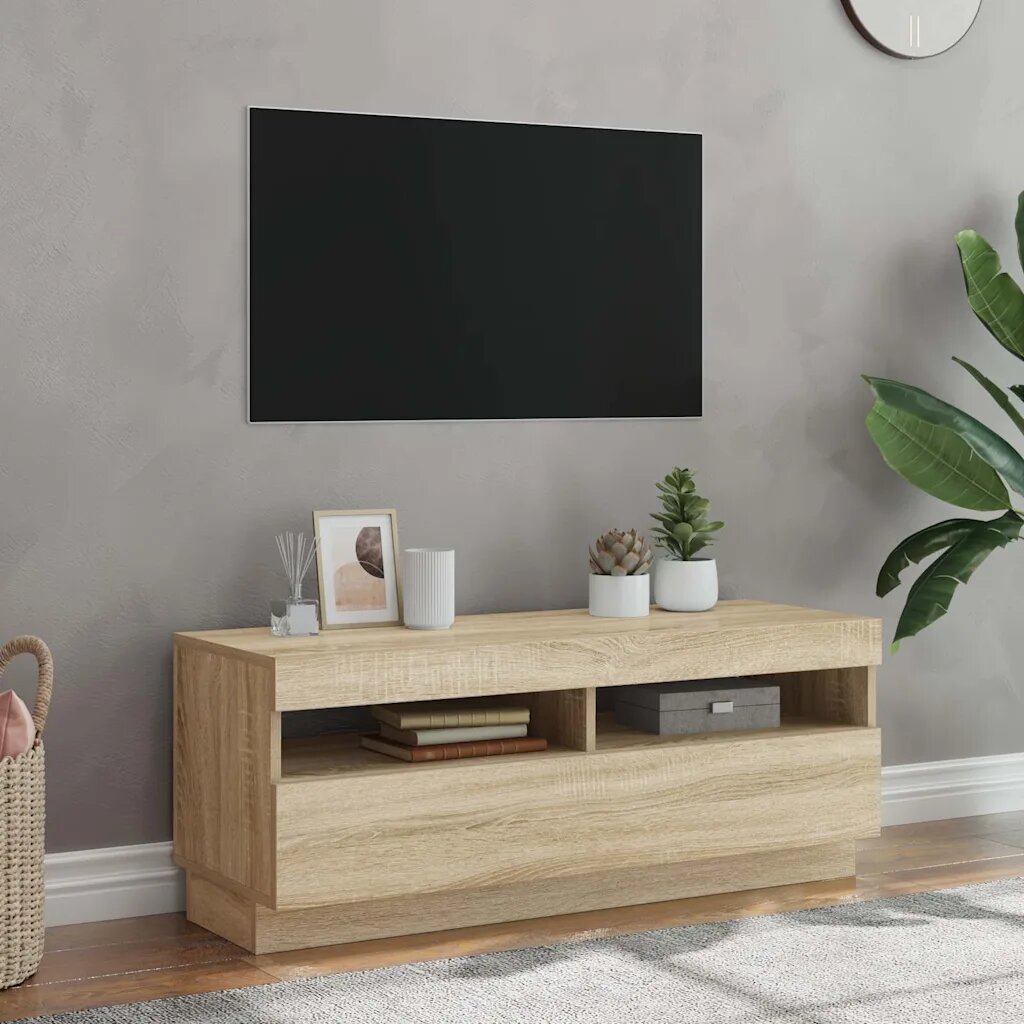 vidaXL ТВ шкаф с LED осветление дъб сонома 100x35x40 см