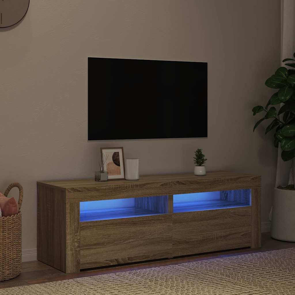 vidaXL ТВ шкаф с LED осветление дъб сонома 120x35x40 см