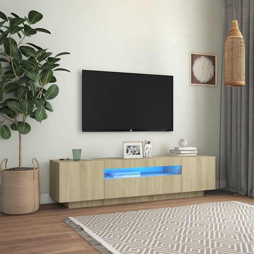 vidaXL ТВ шкаф с LED осветление дъб сонома 160x35x40 см