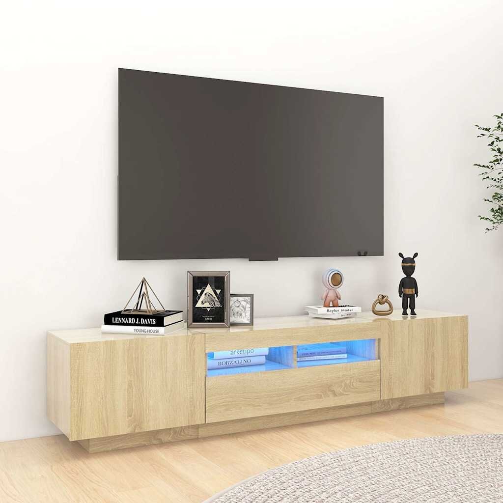 vidaXL ТВ шкаф с LED осветление дъб сонома 180x35x40 см