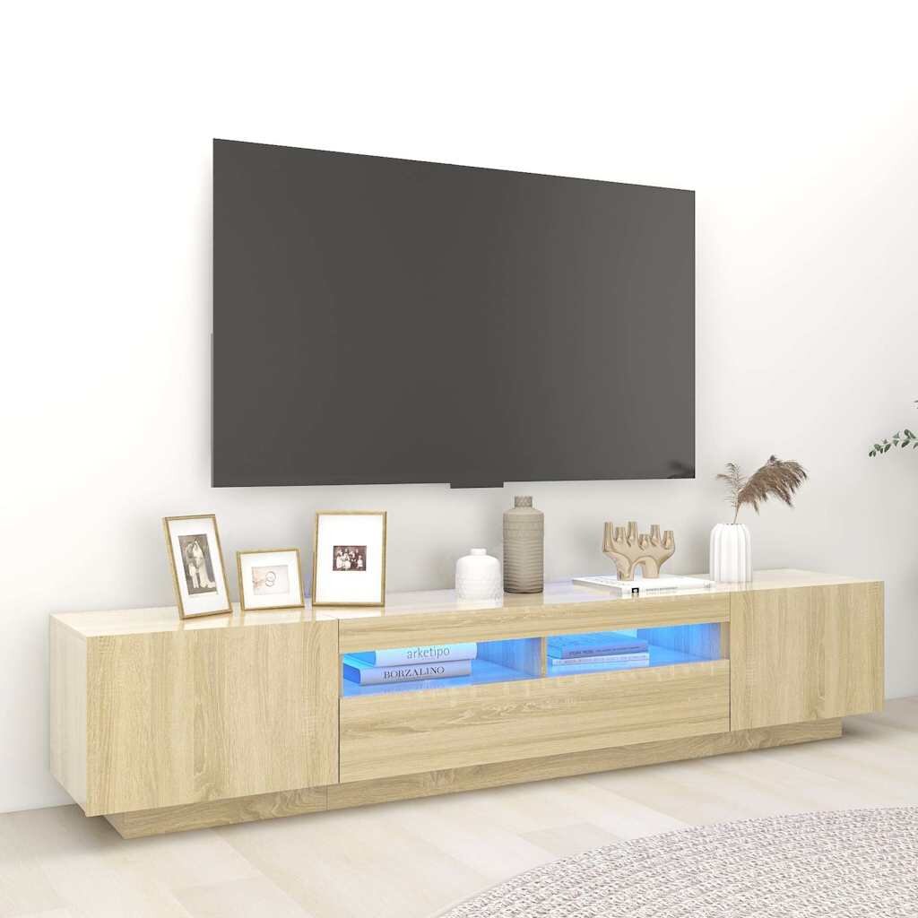 vidaXL ТВ шкаф с LED осветление дъб сонома 200x35x40 см