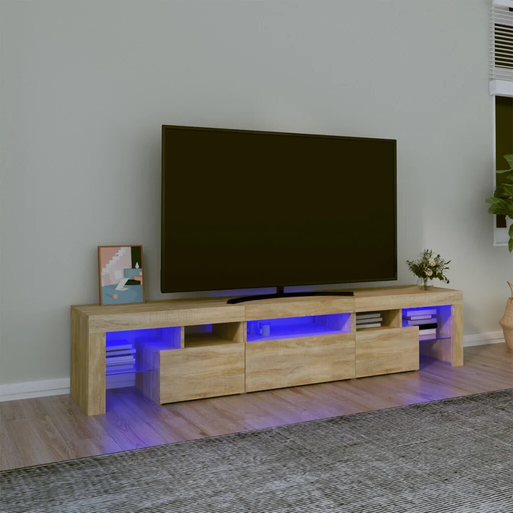 vidaXL ТВ шкаф с LED осветление дъб сонома 200x365x40 см