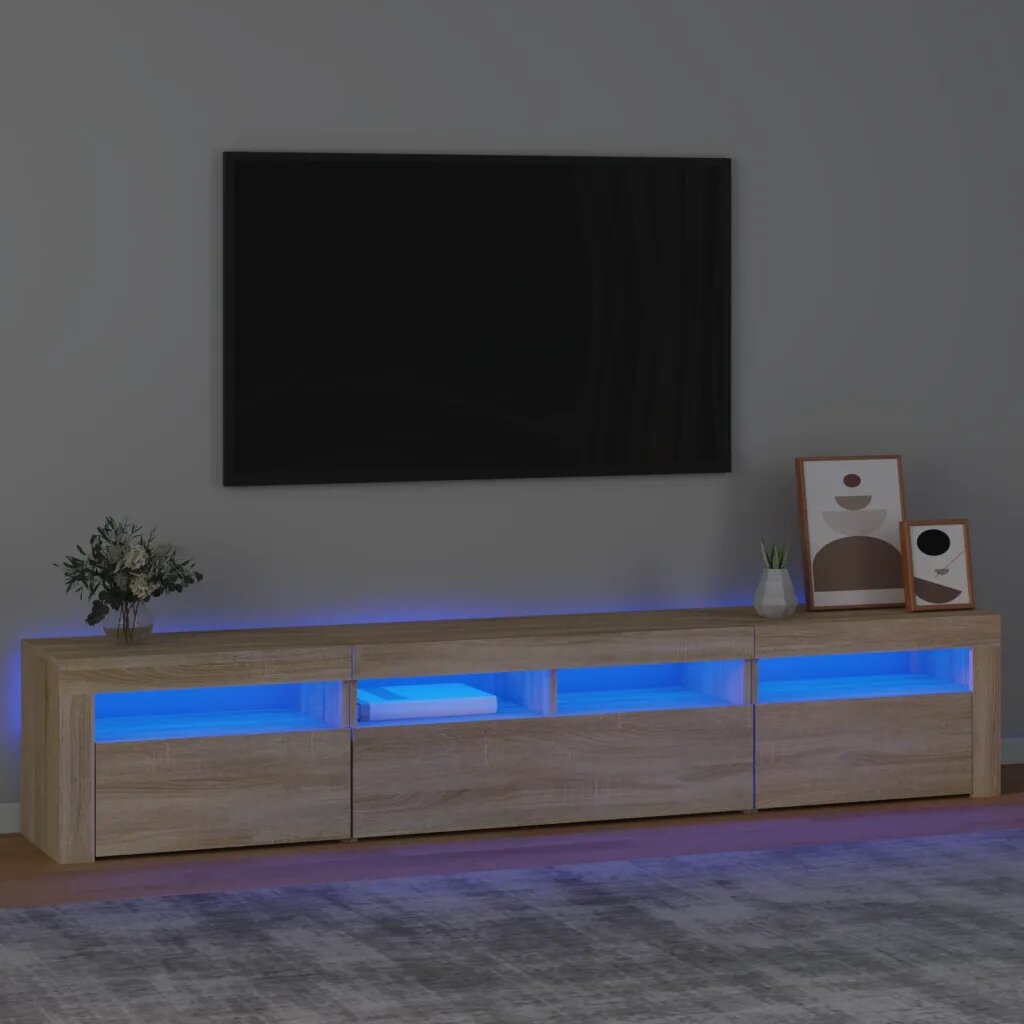 vidaXL ТВ шкаф с LED осветление дъб сонома 240x35x40 см