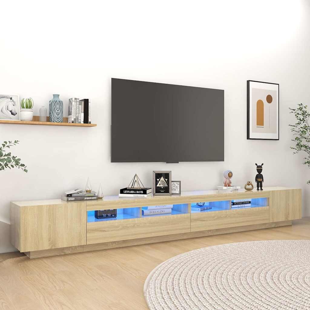 vidaXL ТВ шкаф с LED осветление дъб сонома 300x35x40 см