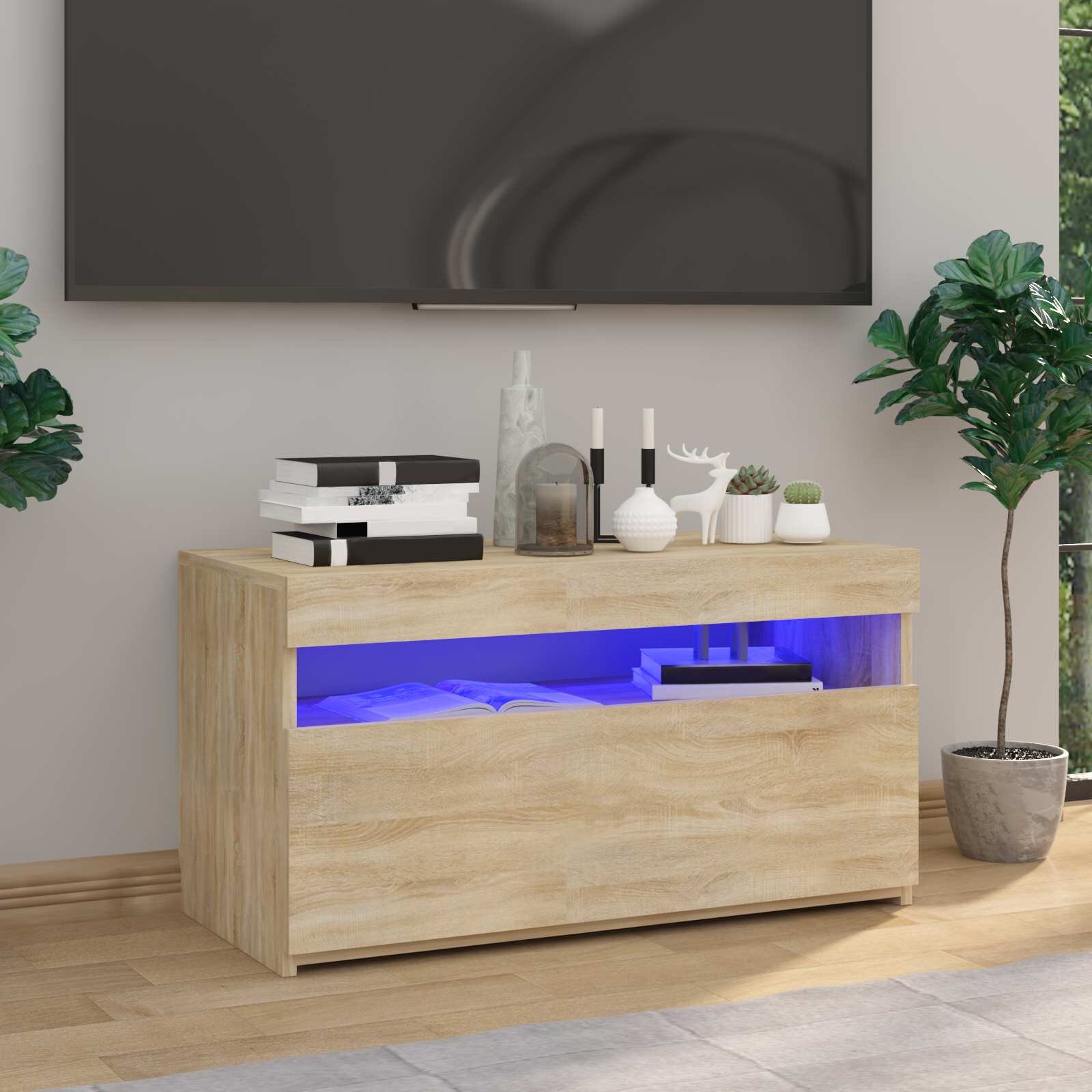 vidaXL ТВ шкаф с LED осветление дъб сонома 75x35x40 см
