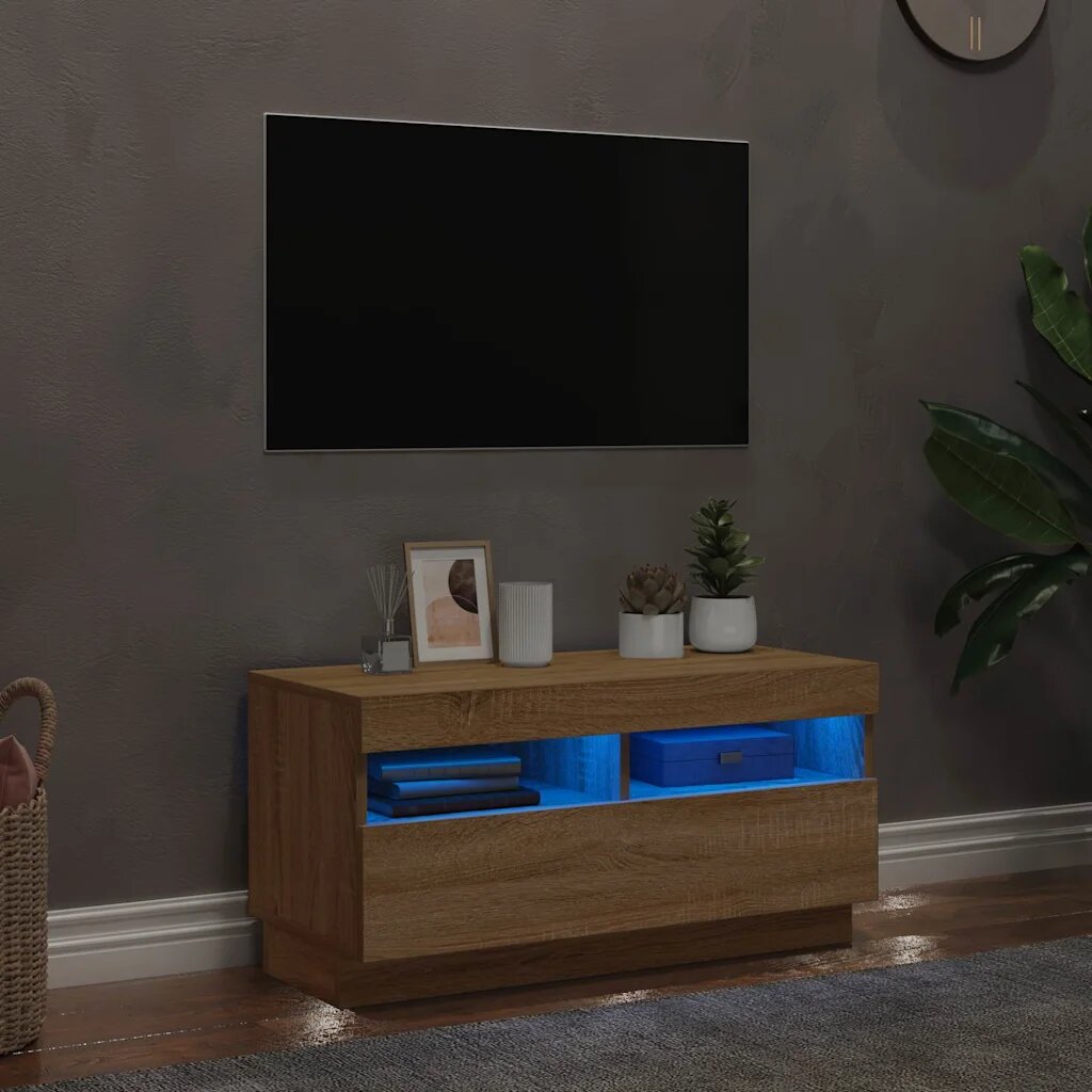vidaXL ТВ шкаф с LED осветление дъб сонома 80x35x40 см
