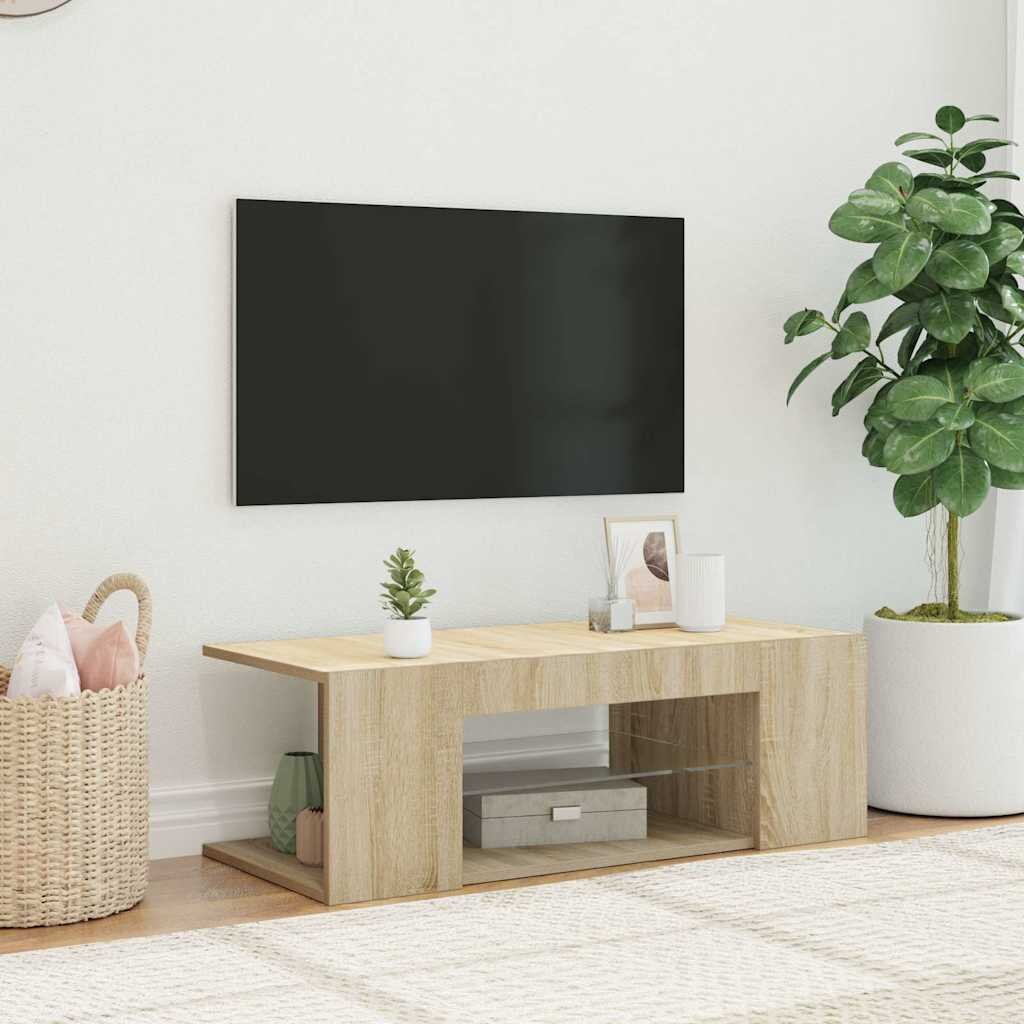 vidaXL ТВ шкаф с LED осветление дъб сонома 90x39x30 см