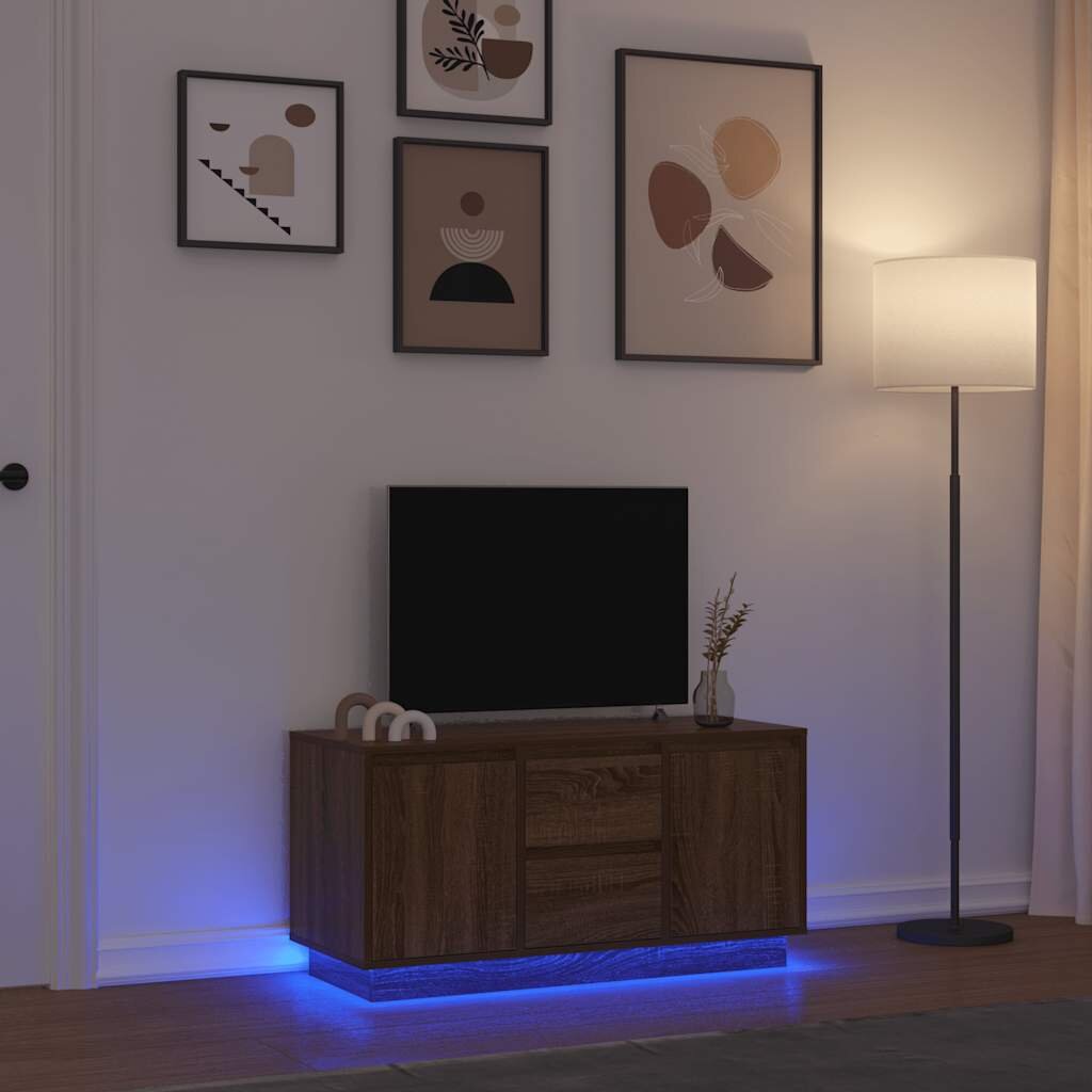vidaXL ТВ шкаф с LED осветление кафяв дъб 100x41x50 см