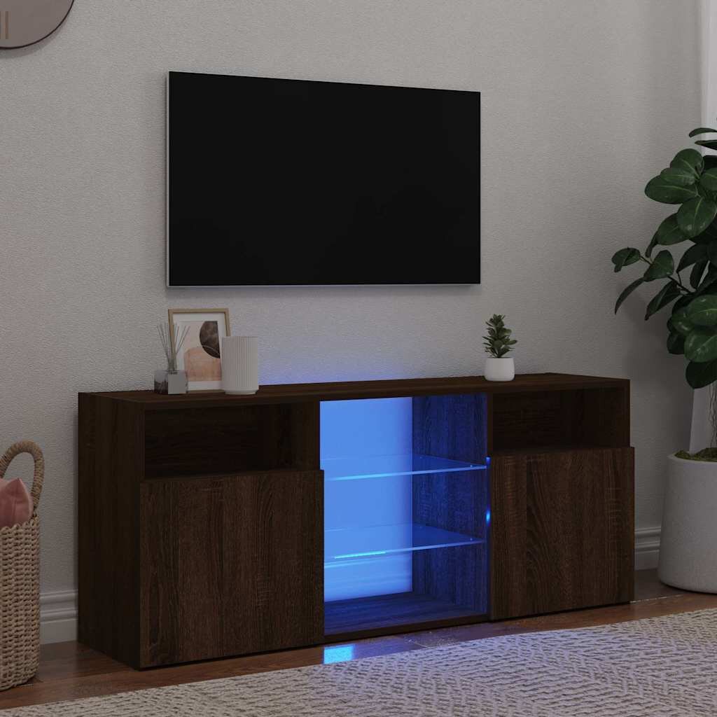 vidaXL ТВ шкаф с LED осветление кафяв дъб 120x30x50 см