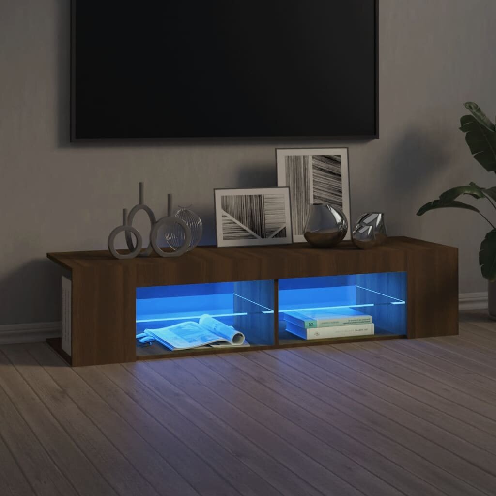vidaXL ТВ шкаф с LED осветление кафяв дъб 135x39x30 см