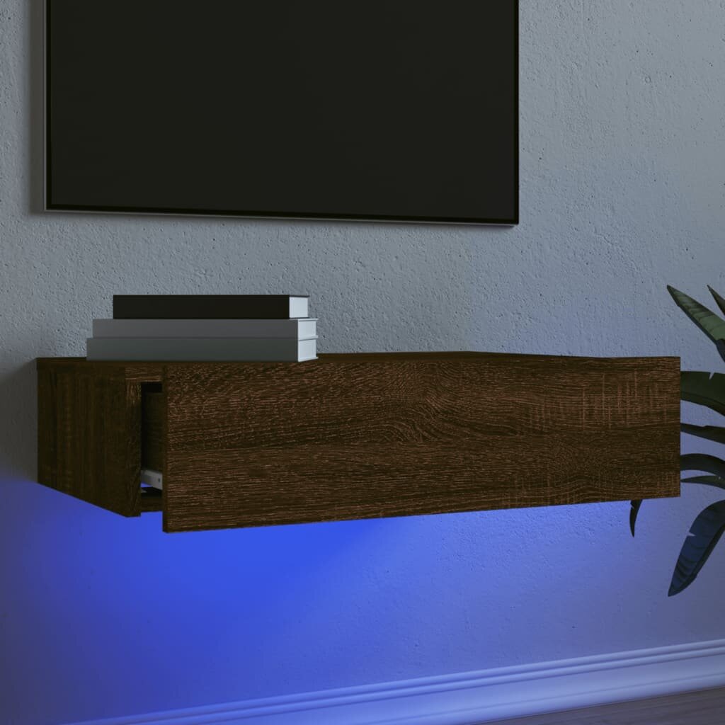 vidaXL ТВ шкаф с LED осветление кафяв дъб 60x35x155 см