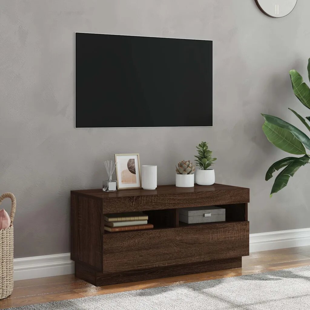 vidaXL ТВ шкаф с LED осветление кафяв дъб 80x35x40 см
