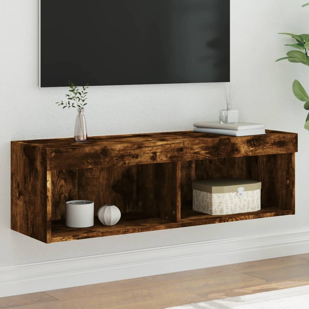 vidaXL ТВ шкаф с LED осветление опушен дъб 100x30x30 см